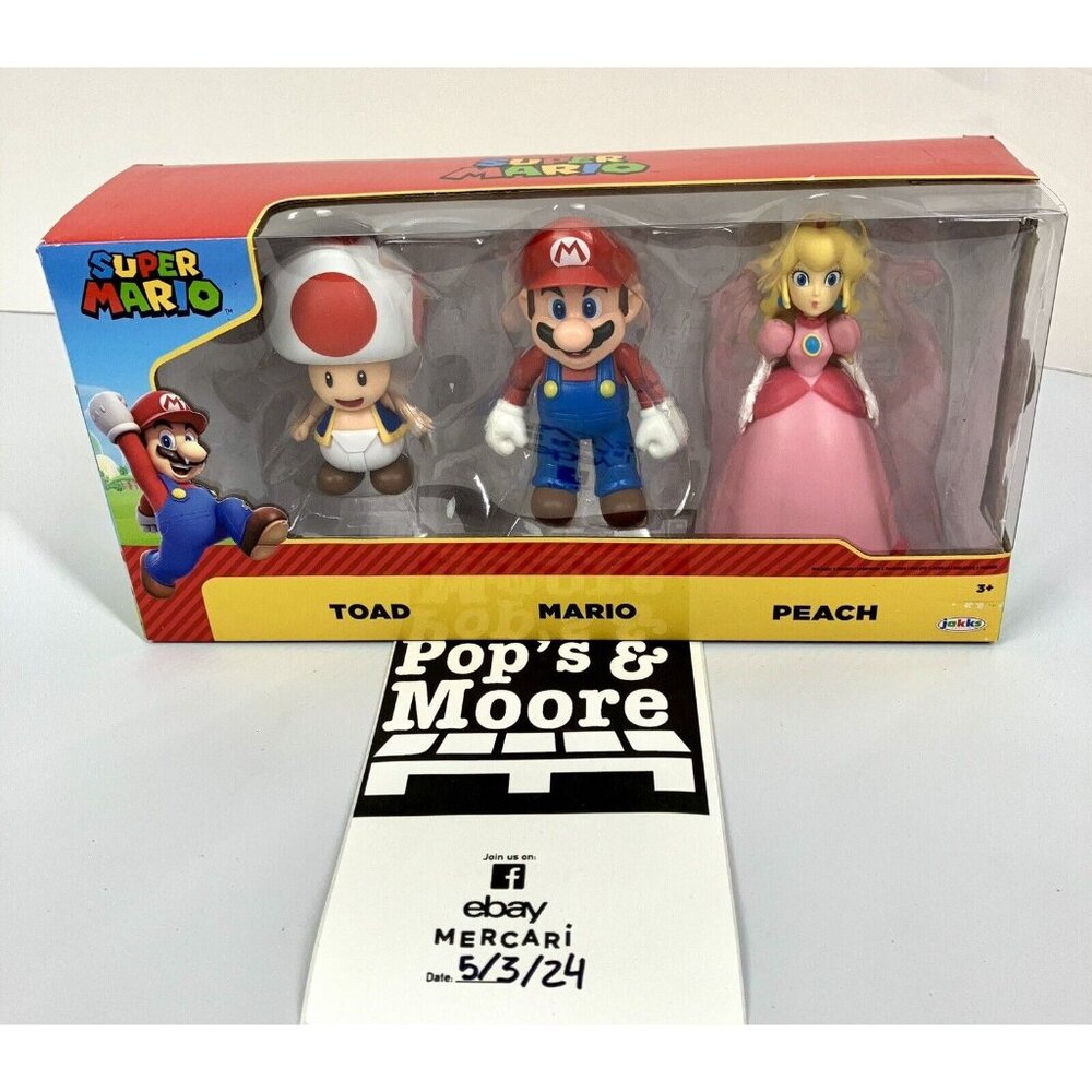 Nintendo Super Mario Toad, Mario, and Peach Action Figure Set 3 Pack Brand New